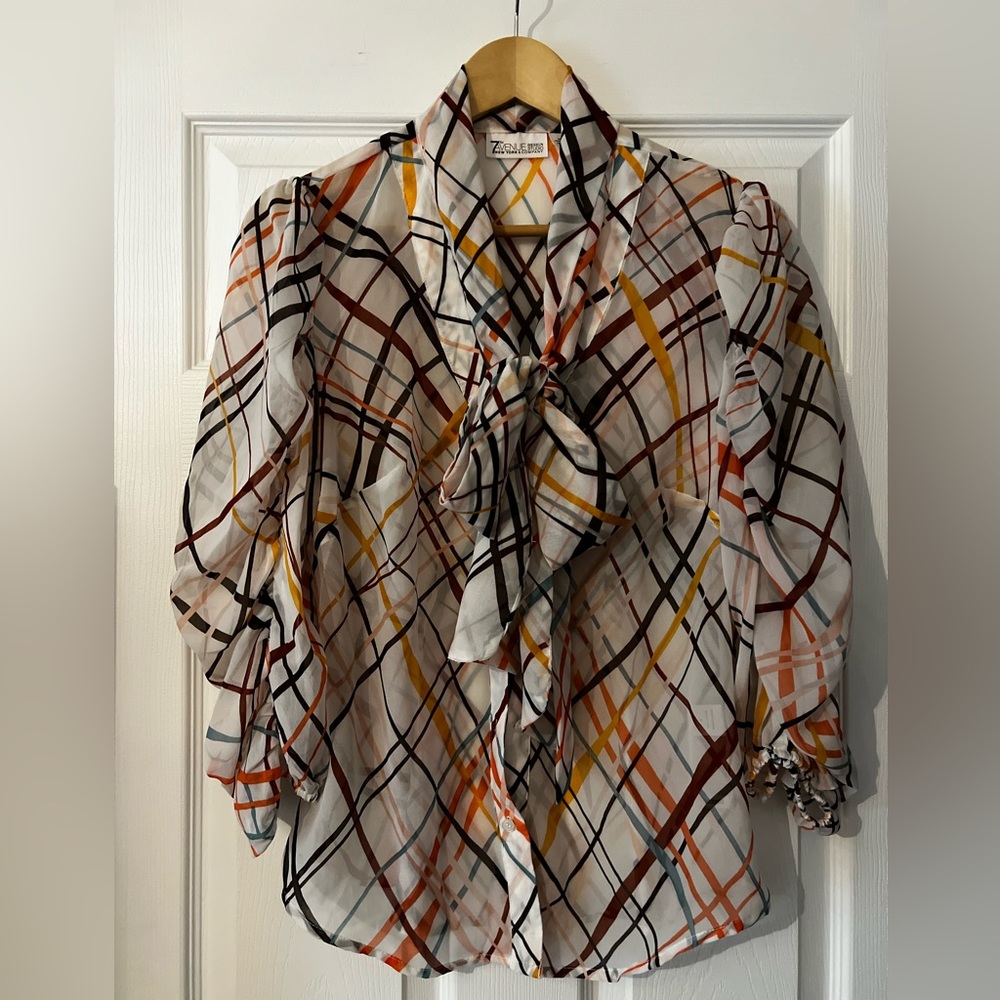 Multi Colored Bow Neck Blouse